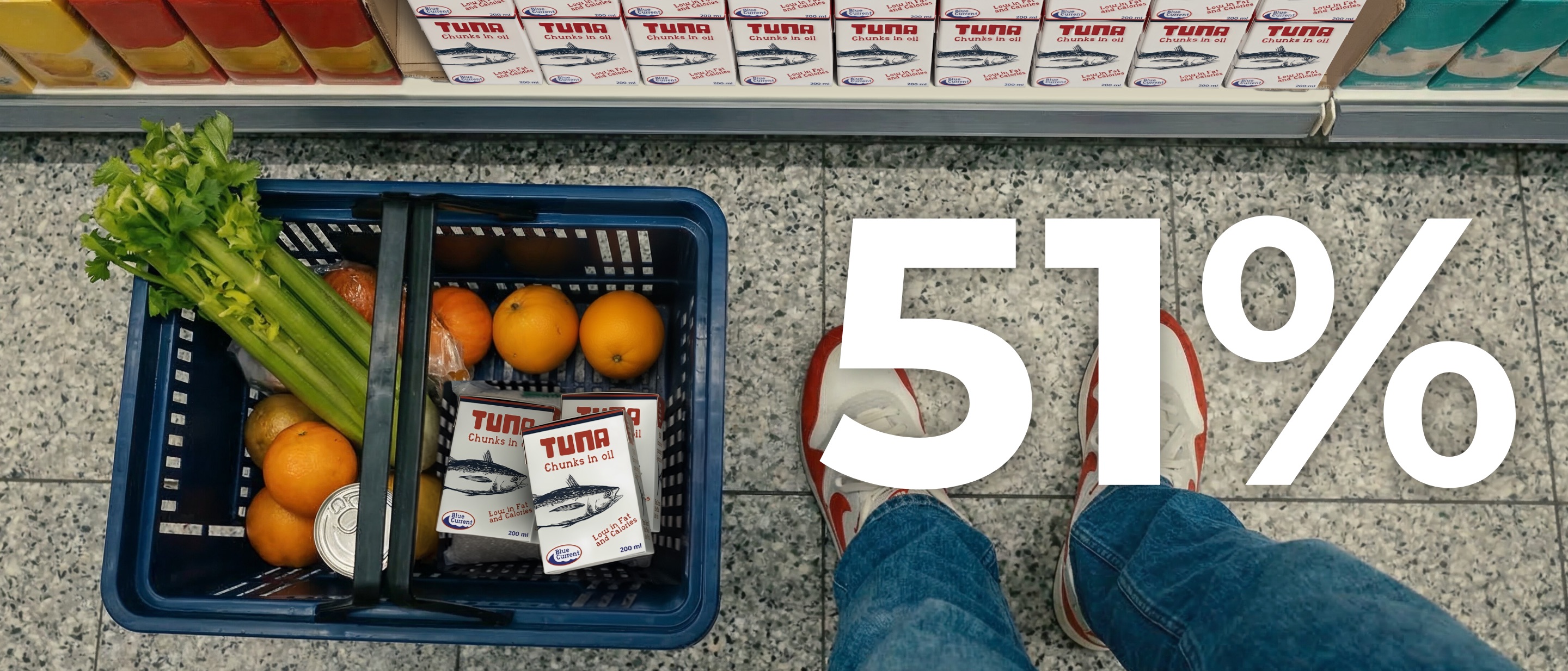 Tuna in Tetra Recart cartons in shopping cart