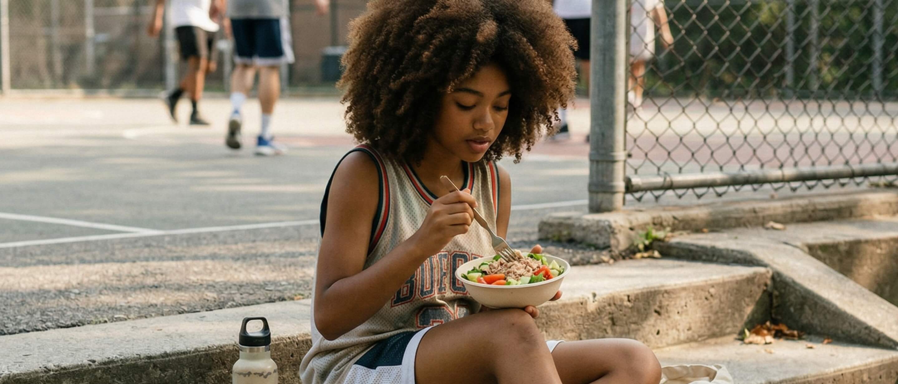 Woman eating tuna salad
