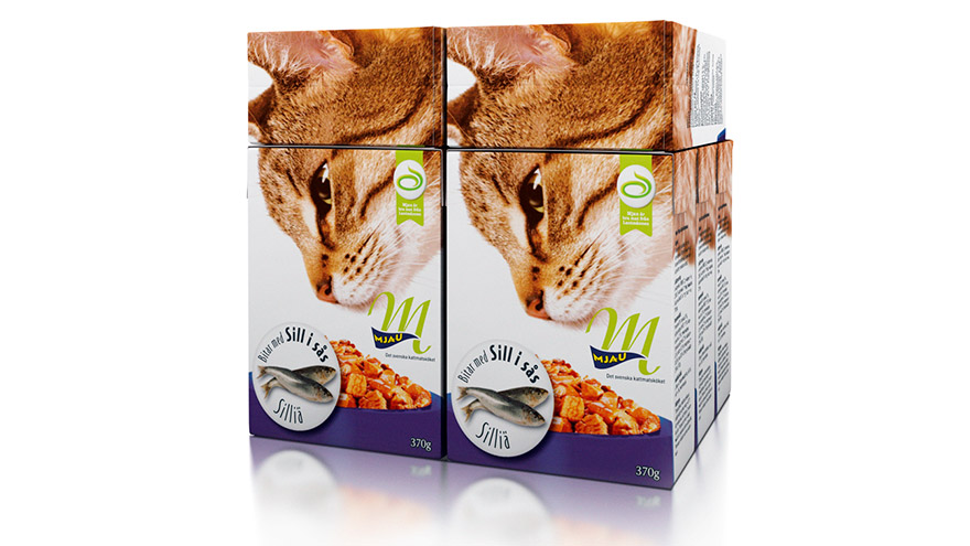 Marka imajını sergileyen Tetra Recart kartonlarda kedi maması
