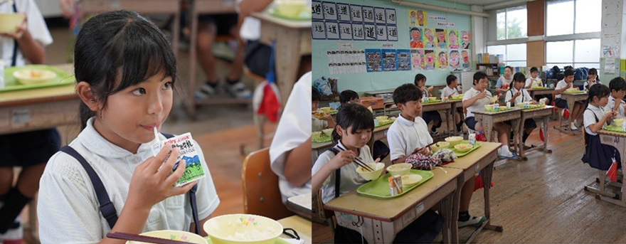 School lunch at an elementary school in Yoron Town