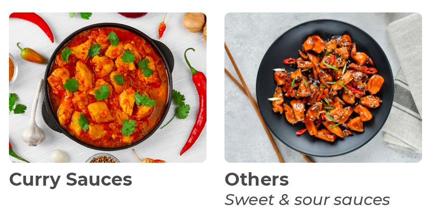 Curry sauces, others, sweet and sour sauces
